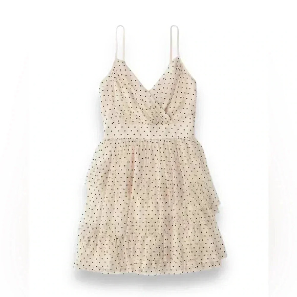 Abercrombie and Fitch Cream Polka Dot Tulle Tiered Mini Dress Size Small EUC - Picture 1 of 5